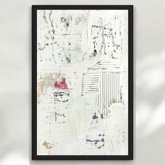 Original Framed Minimalist Modern Art Collage Painting 12x18 